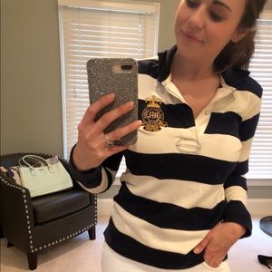 Ralph Lauren Navy and White Rugby Sweater